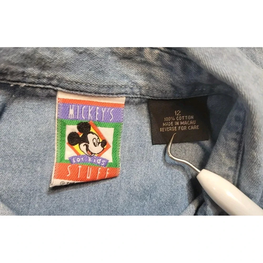 Vintage WALT DISNEY CO GIRL'S BLUE DENIM SHIRT EMBROIDERED MICKEY‎ CLASSICS 12 Y